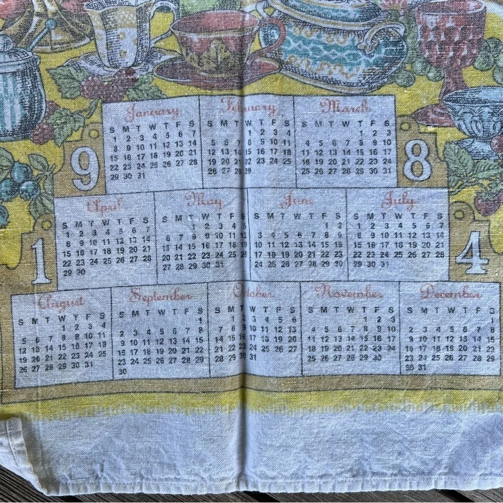 Vintage 1984 Linen Tea Towel Calendar Help With The Dishes
